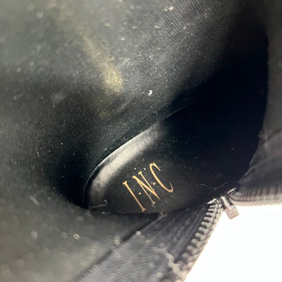 I.N.C. Black & Cream Sherpa Trim Heeled Boots | Block Heel & Square Toe - Picture 8 of 8